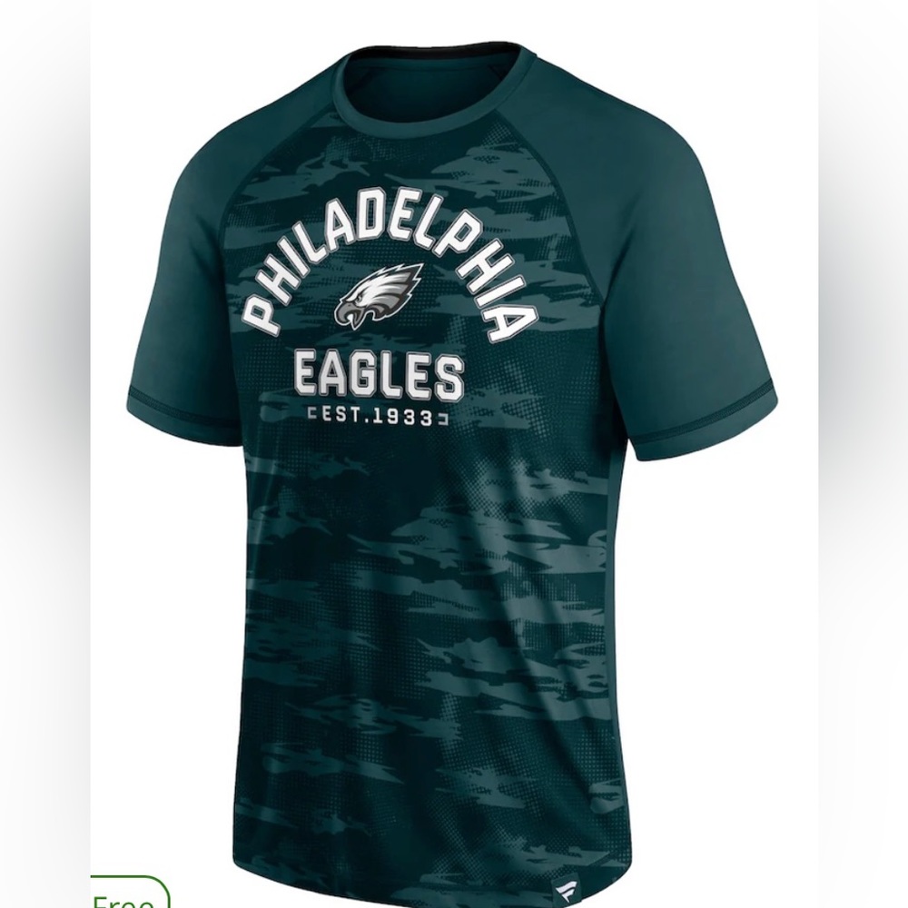 NWT! Philadelphia Eagles Fanatics Branded Hail Mary Raglan T-Shirt - Green